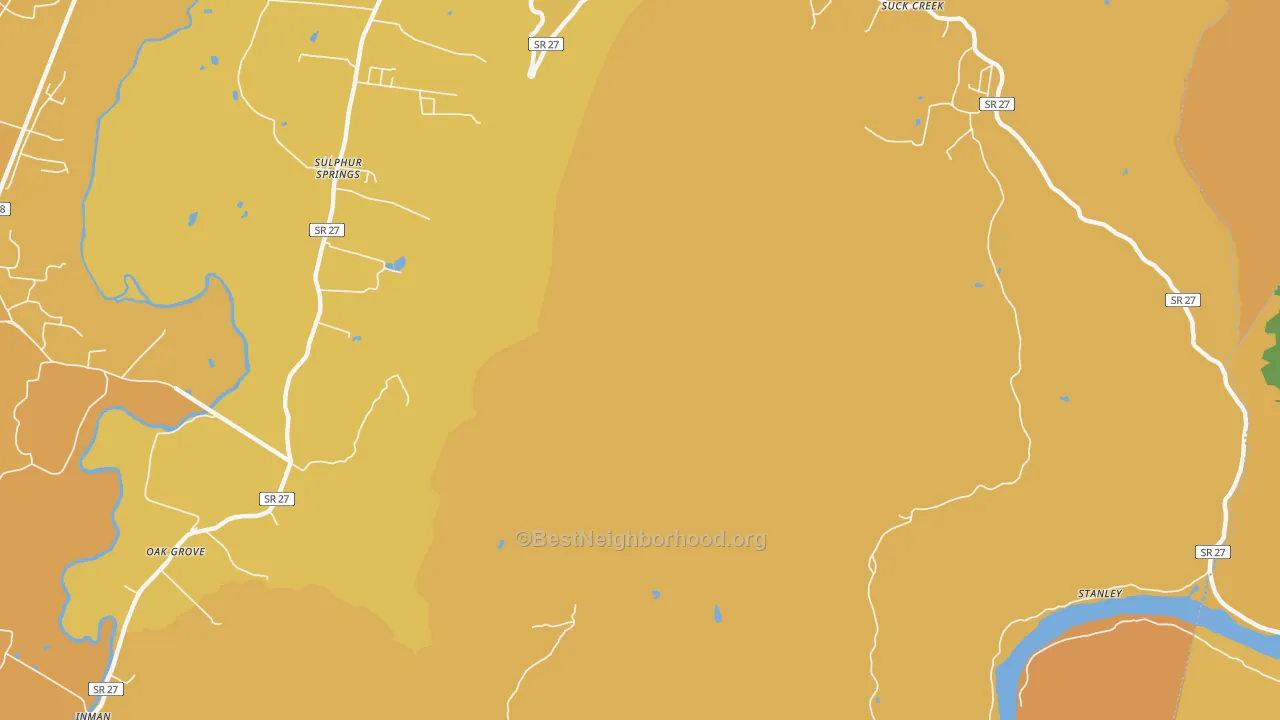 Map of the best neighborhoods in the Sulphur Springs area, with better matches in green and worse matches in red