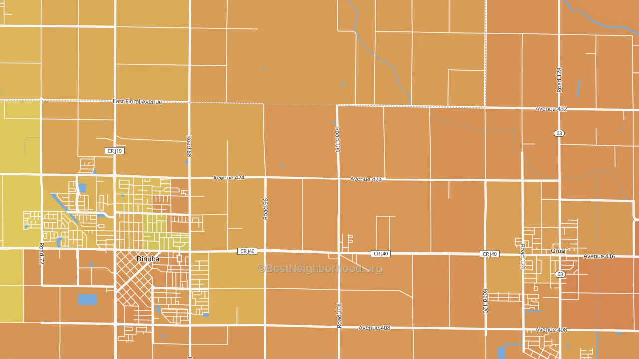 Map of the best neighborhoods in the Sultana area, with better matches in green and worse matches in red