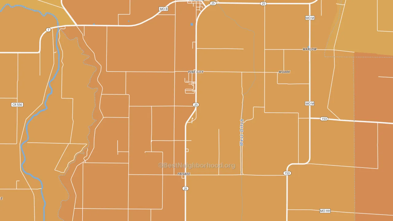 Map of the best neighborhoods in the Sumach area, with better matches in green and worse matches in red