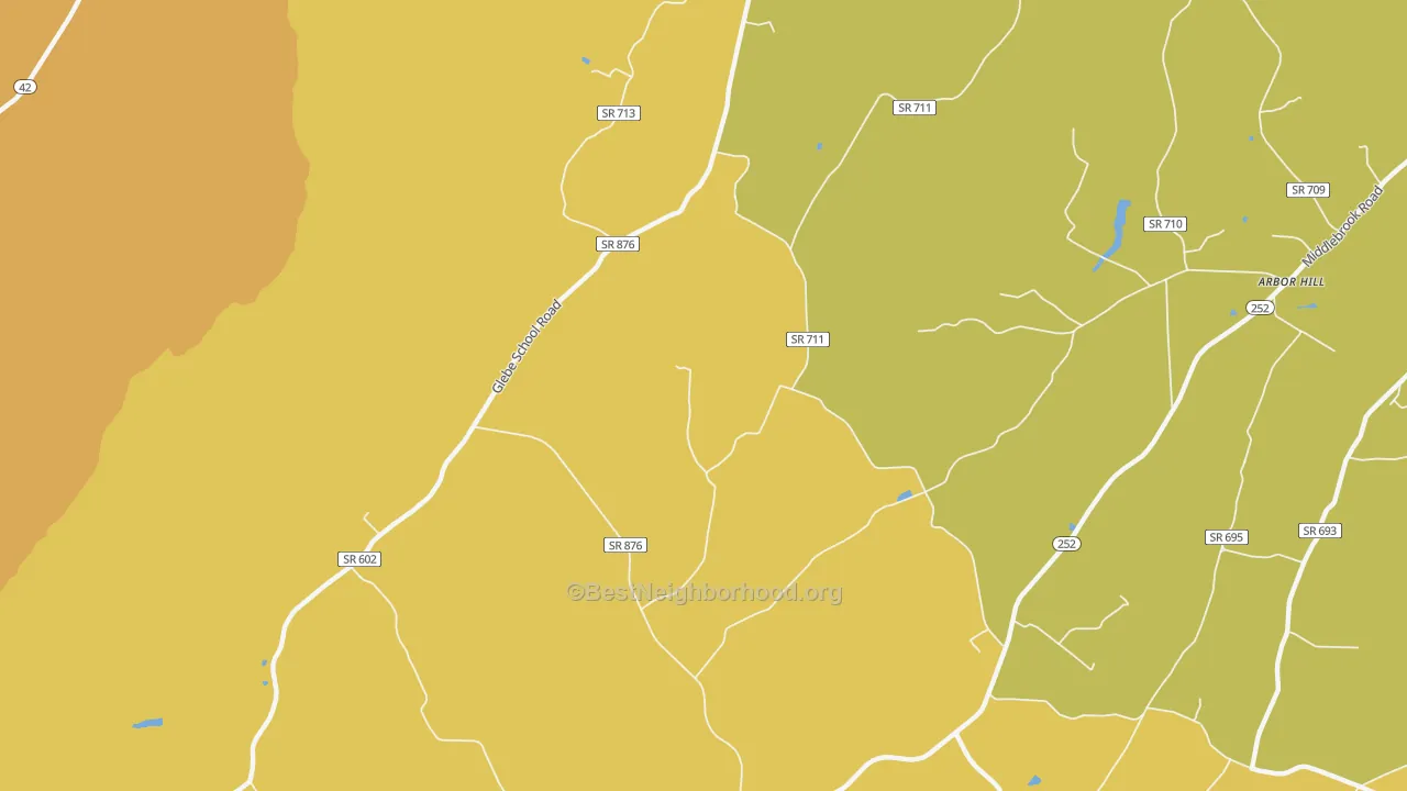 Map of the best neighborhoods in the Summerdean area, with better matches in green and worse matches in red