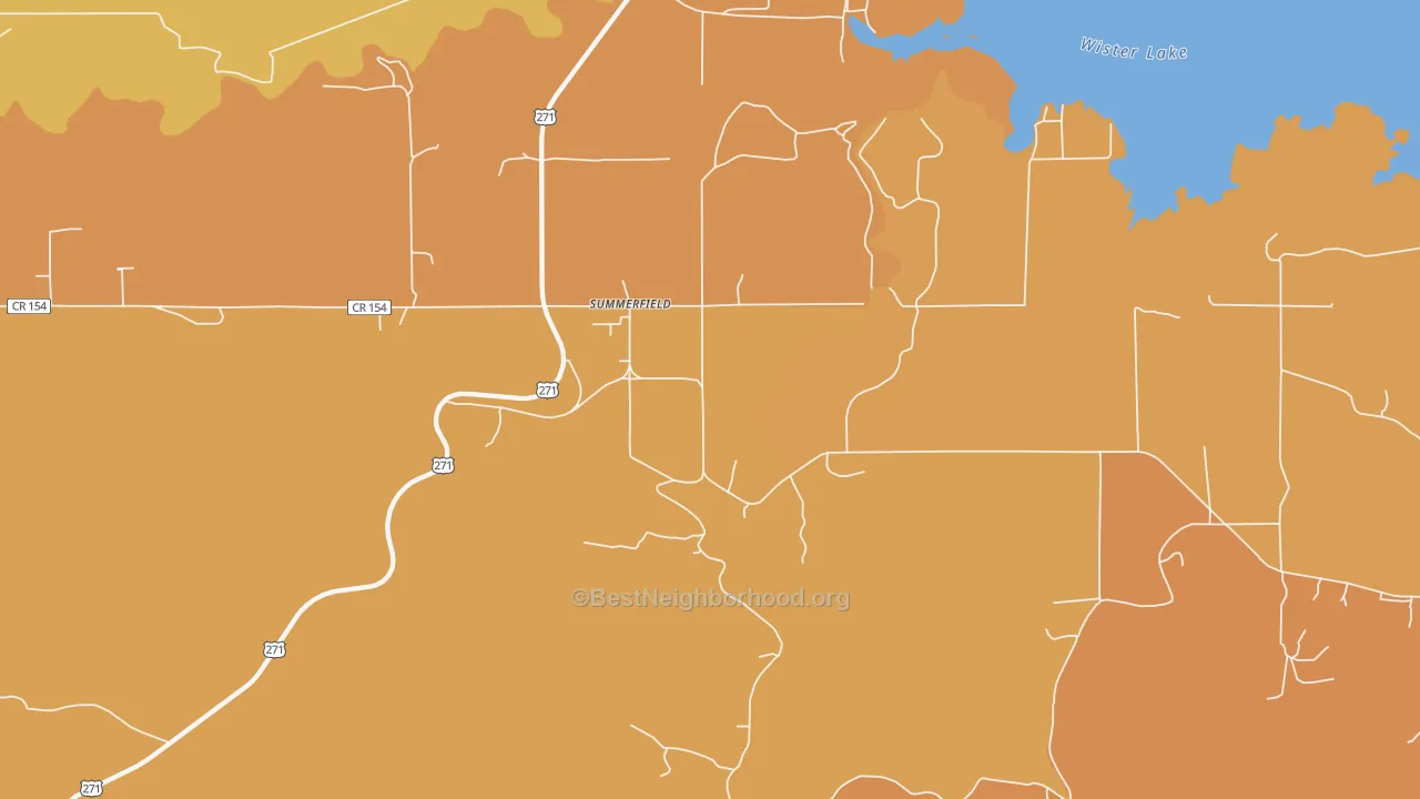 Map of the best neighborhoods in the Summerfield area, with better matches in green and worse matches in red