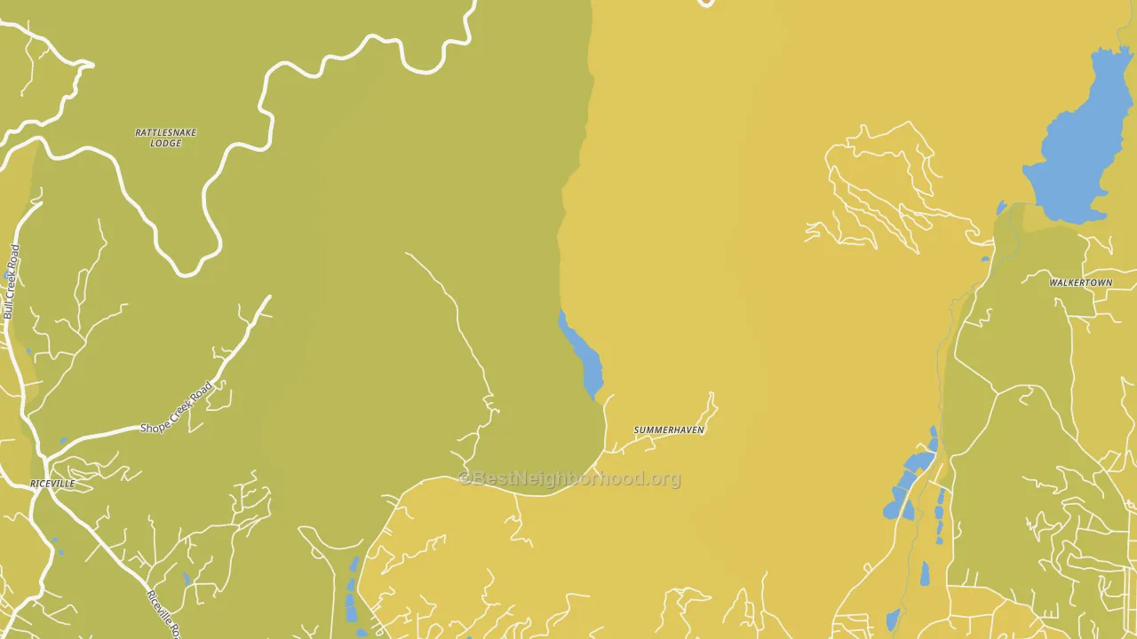 Map of the best neighborhoods in the Summerhaven area, with better matches in green and worse matches in red