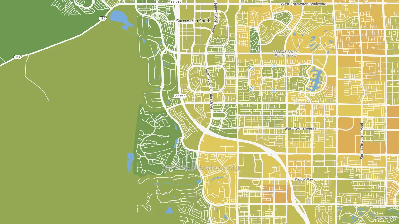 Map of the best neighborhoods in the Summerlin South area, with better matches in green and worse matches in red