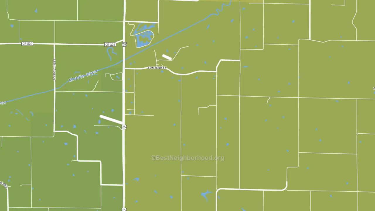Map of the best neighborhoods in the Summerset area, with better matches in green and worse matches in red