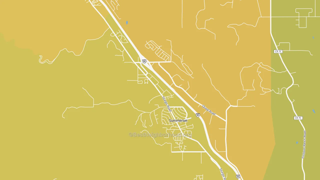 Map of the best neighborhoods in the Summerset area, with better matches in green and worse matches in red
