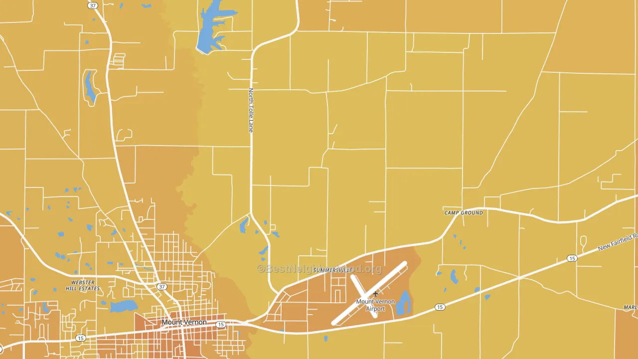 Map of the best neighborhoods in the Summersville area, with better matches in green and worse matches in red
