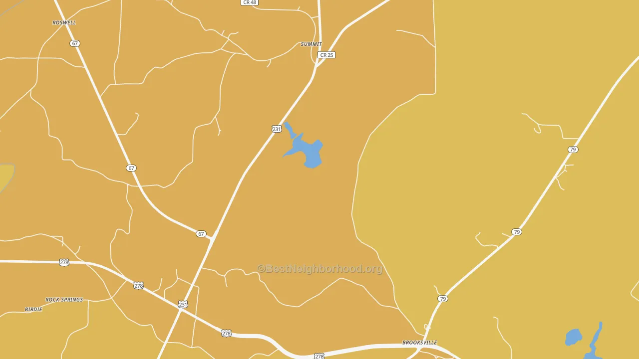 Map of the best neighborhoods in the Summit area, with better matches in green and worse matches in red