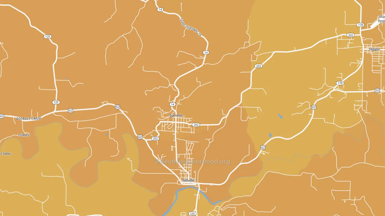 Map of the best neighborhoods in the Summit area, with better matches in green and worse matches in red