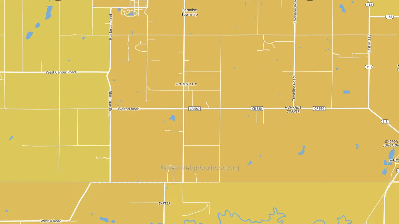 Map of the best neighborhoods in the Summit City area, with better matches in green and worse matches in red