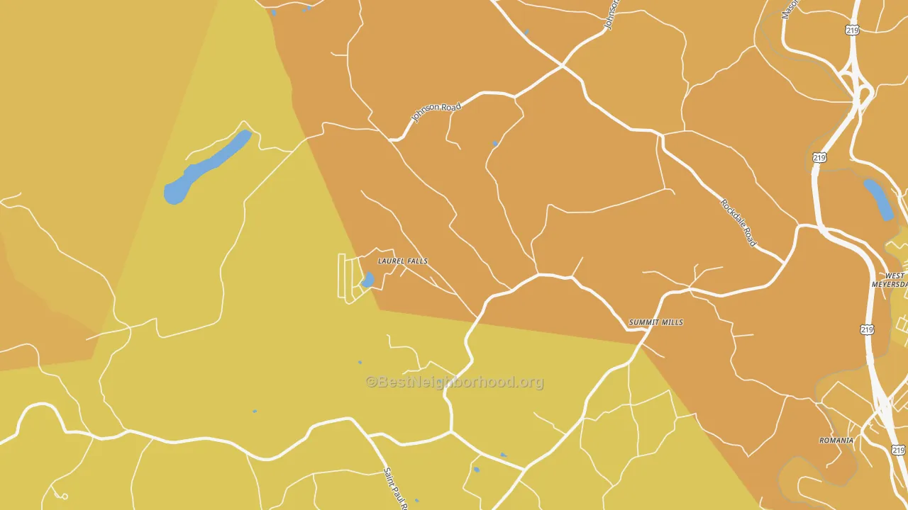 Map of the best neighborhoods in the Summit Mills area, with better matches in green and worse matches in red