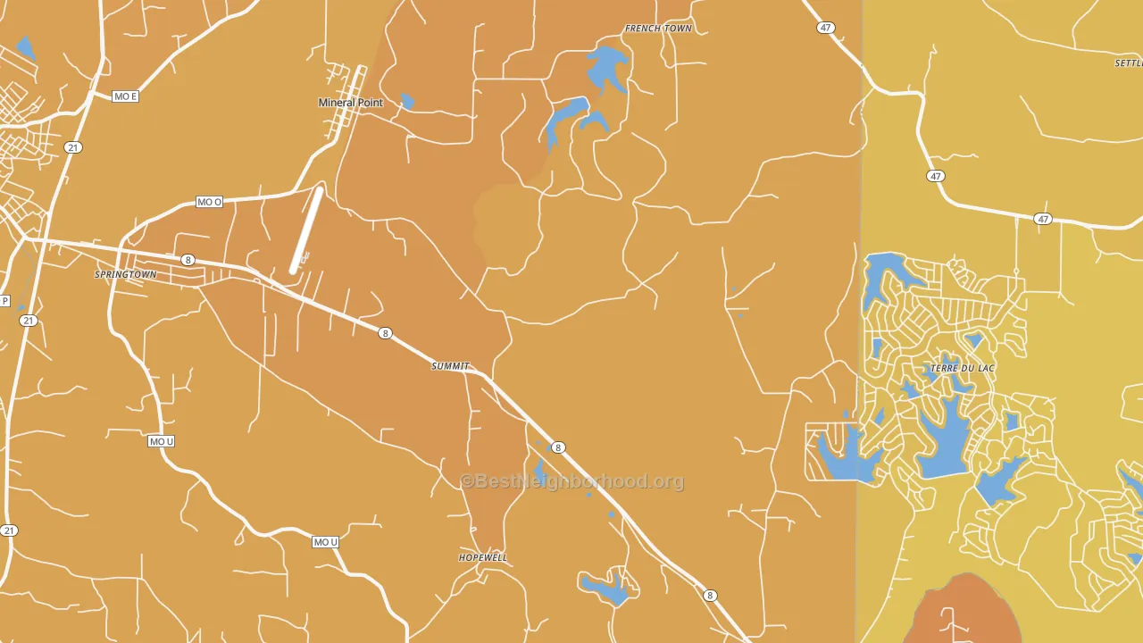 Map of the best neighborhoods in the Summit area, with better matches in green and worse matches in red