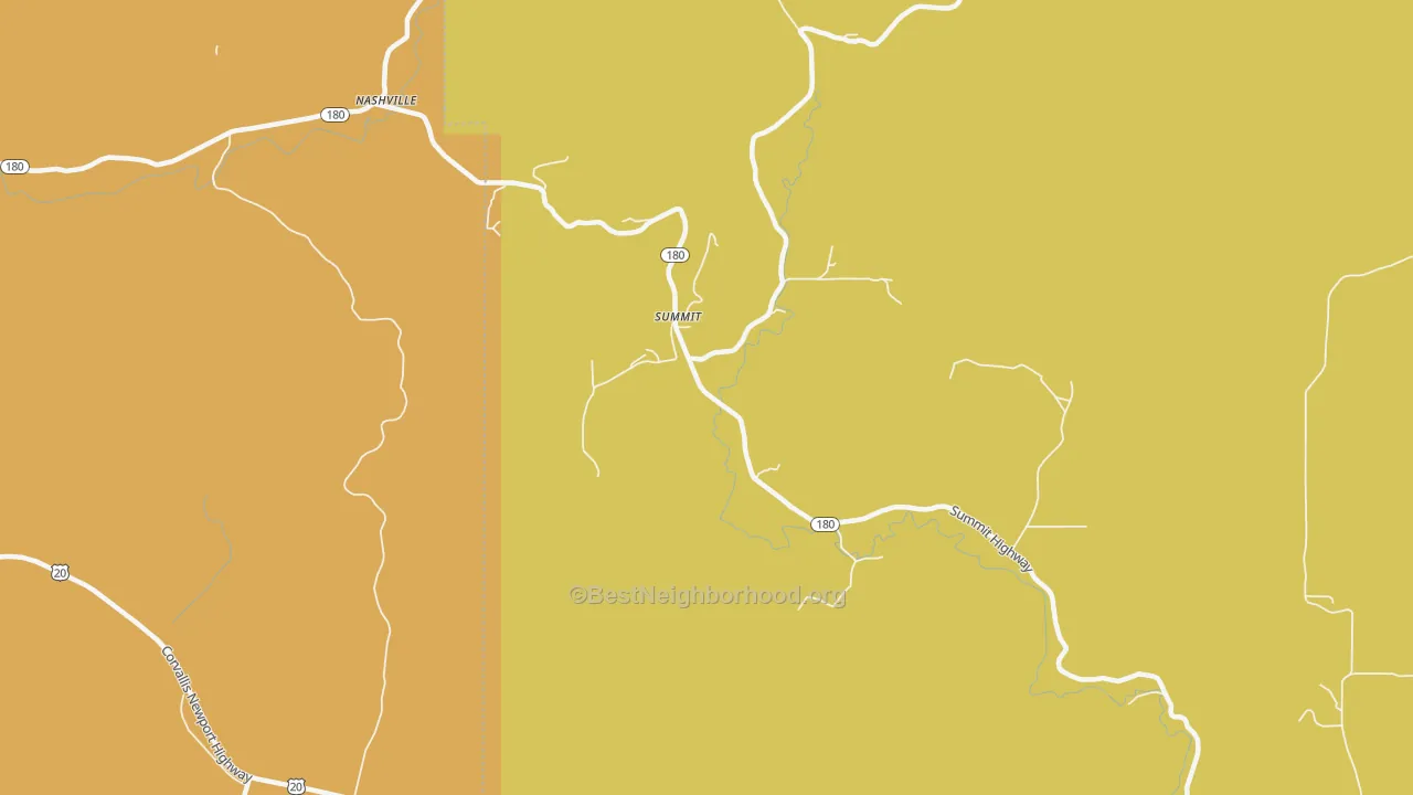 Map of the best neighborhoods in the Summit area, with better matches in green and worse matches in red