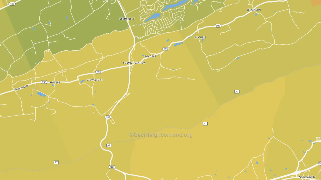 Map of the best neighborhoods in the Summit Station area, with better matches in green and worse matches in red