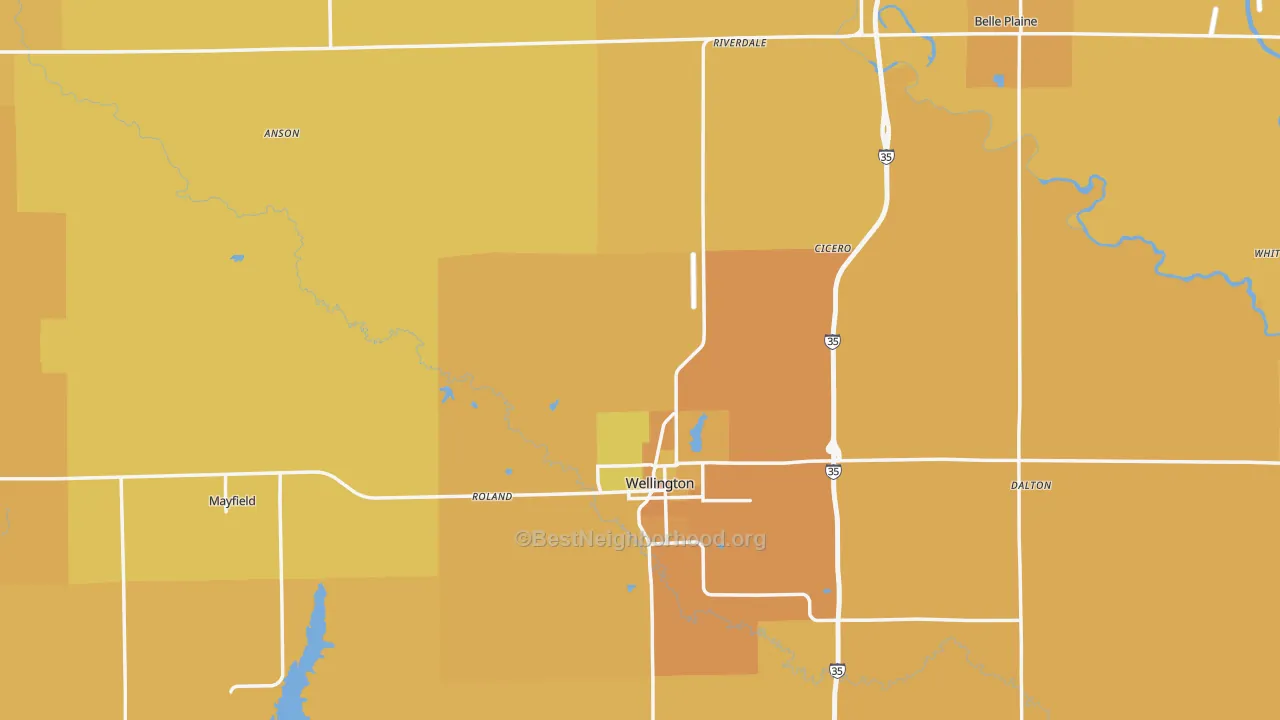 Map of the best neighborhoods in the Sumner County area, with better matches in green and worse matches in red