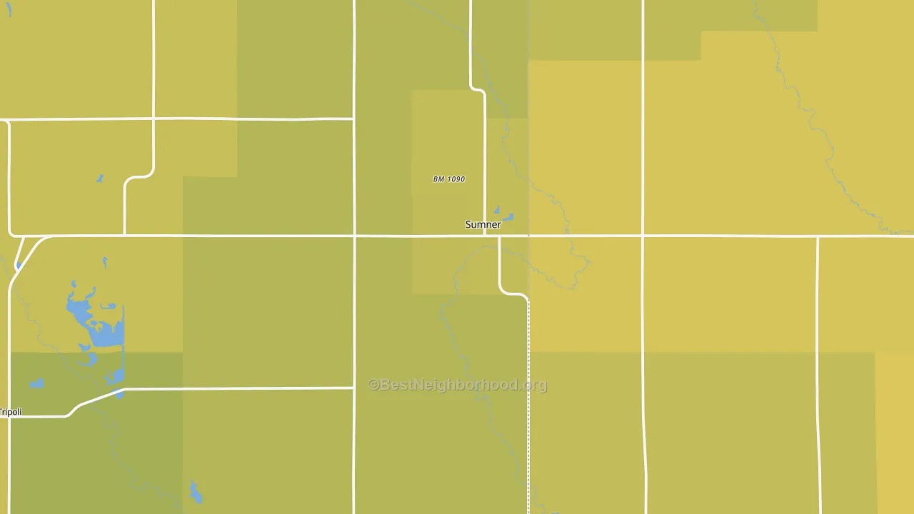 Map of the best neighborhoods in the Sumner area, with better matches in green and worse matches in red