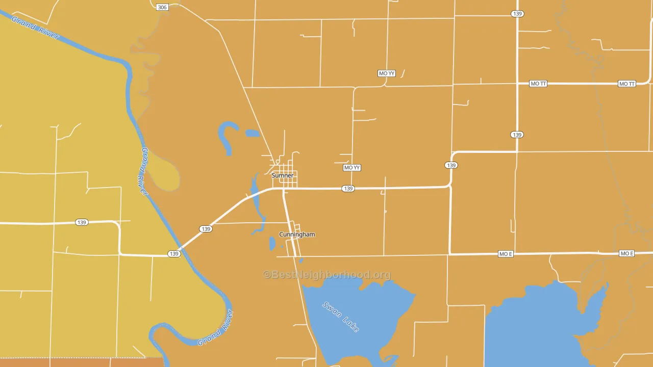 Map of the best neighborhoods in the Sumner area, with better matches in green and worse matches in red