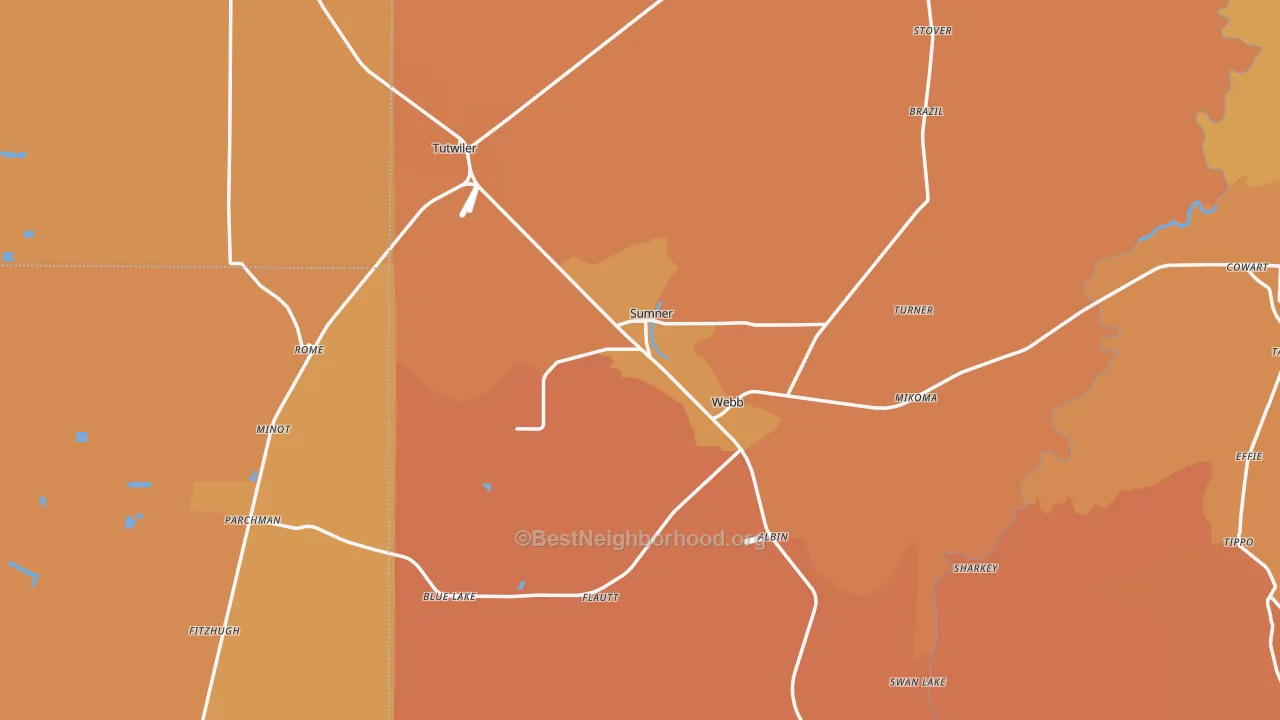 Map of the best neighborhoods in the Sumner area, with better matches in green and worse matches in red