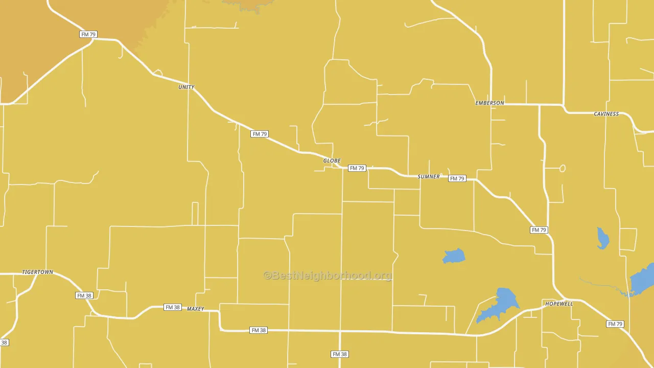 Map of the best neighborhoods in the Sumner area, with better matches in green and worse matches in red