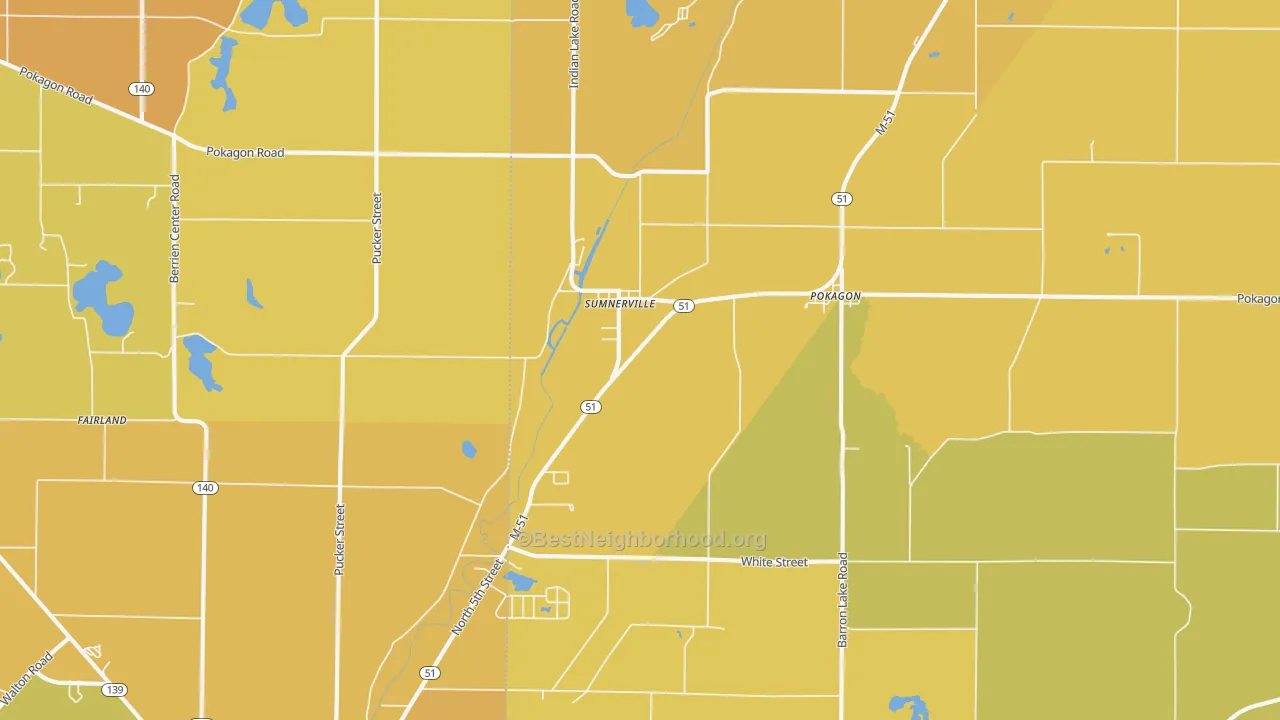 Map of the best neighborhoods in the Sumnerville area, with better matches in green and worse matches in red