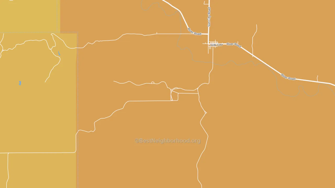 Map of the best neighborhoods in the Sun City area, with better matches in green and worse matches in red