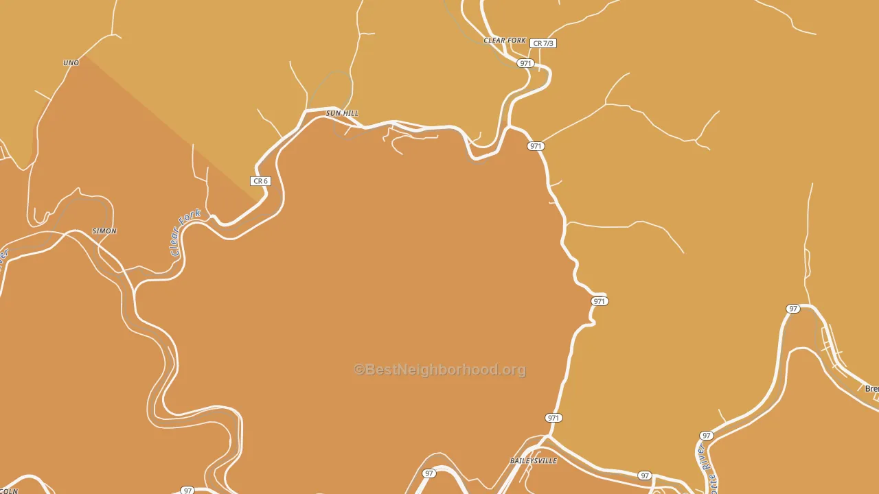Map of the best neighborhoods in the Sun Hill area, with better matches in green and worse matches in red