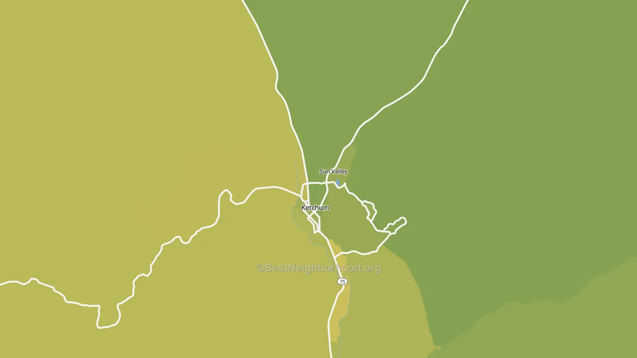 Map of the best neighborhoods in the Sun Valley area, with better matches in green and worse matches in red