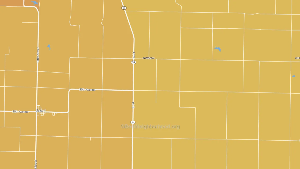 Map of the best neighborhoods in the Sunbeam area, with better matches in green and worse matches in red