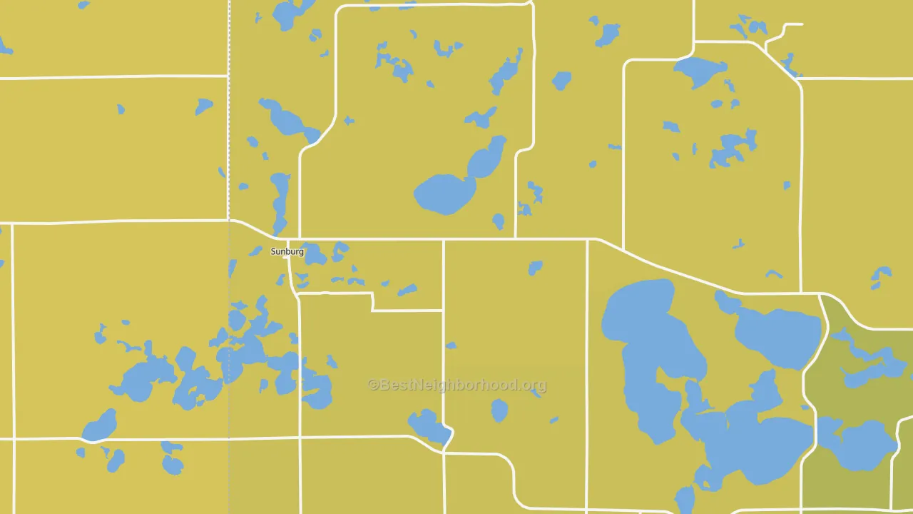 Map of the best neighborhoods in the Sunburg area, with better matches in green and worse matches in red
