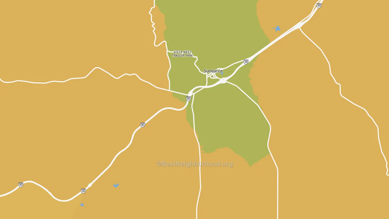 Map of the best neighborhoods in the Sundance area, with better matches in green and worse matches in red