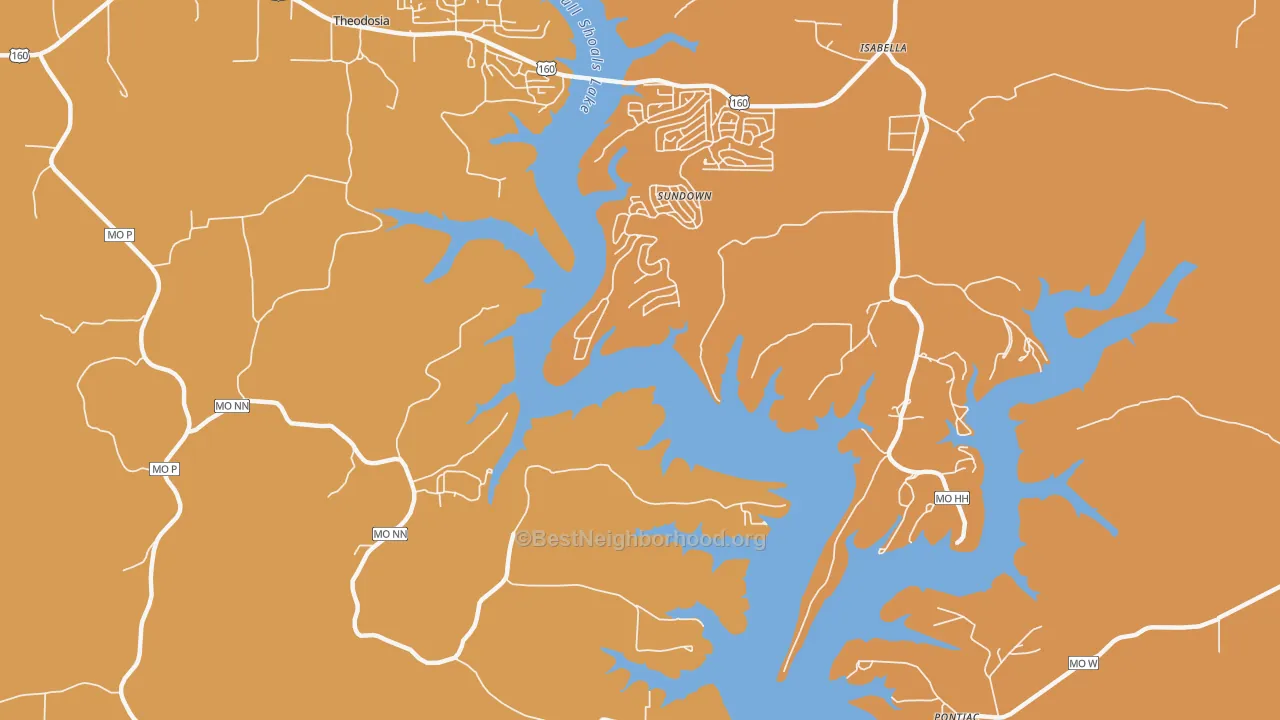 Map of the best neighborhoods in the Sundown area, with better matches in green and worse matches in red