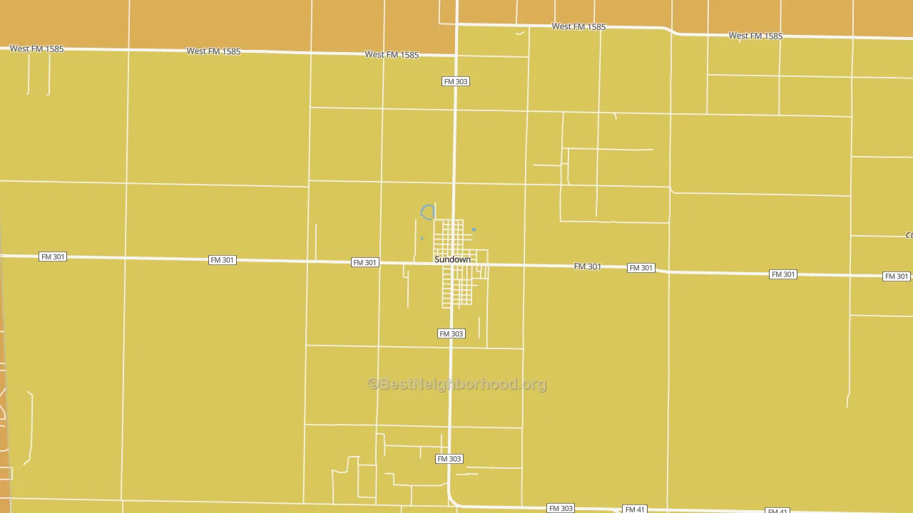 Map of the best neighborhoods in the Sundown area, with better matches in green and worse matches in red