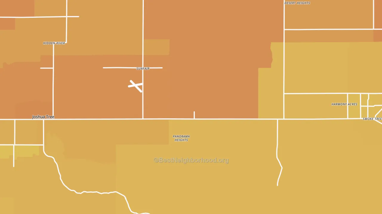 Map of the best neighborhoods in the Sunfair area, with better matches in green and worse matches in red