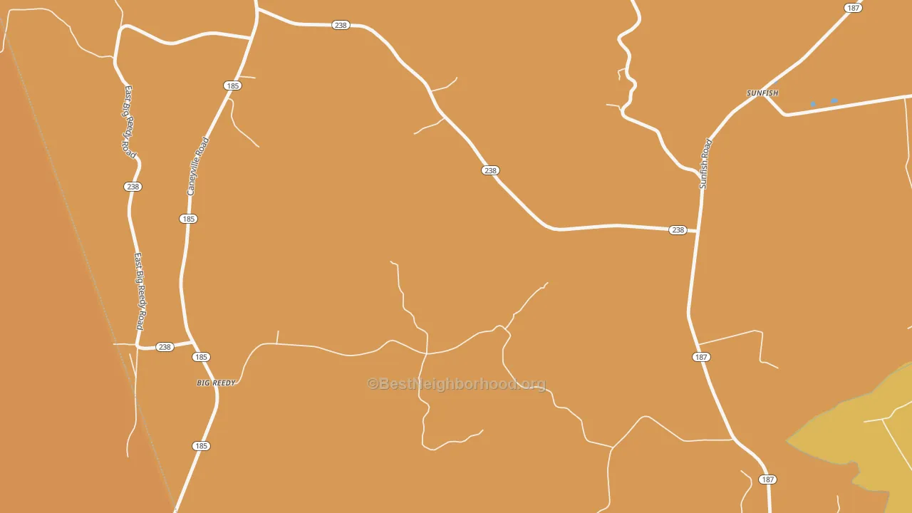 Map of the best neighborhoods in the Sunfish area, with better matches in green and worse matches in red