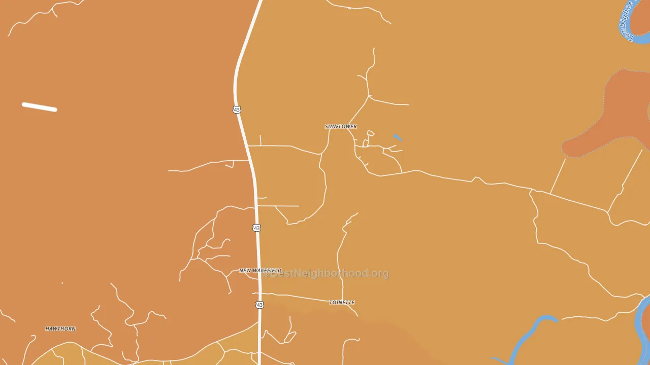 Map of the best neighborhoods in the Sunflower area, with better matches in green and worse matches in red