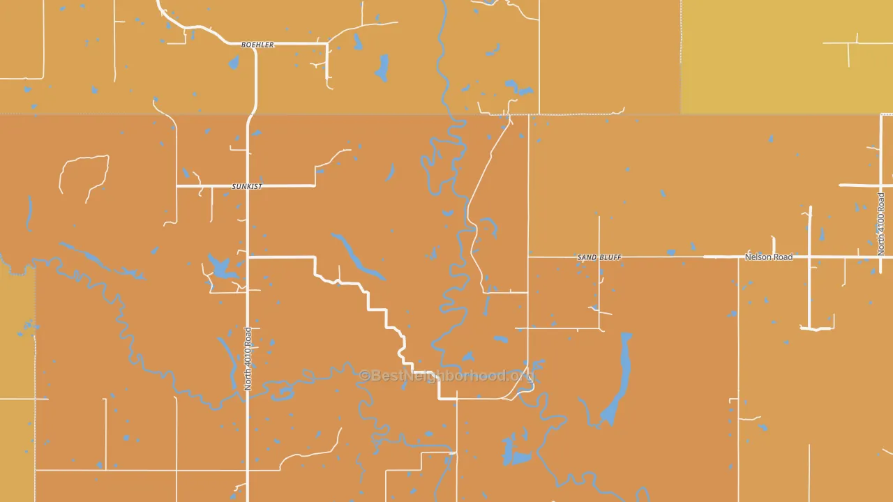 Map of the best neighborhoods in the Sunkist area, with better matches in green and worse matches in red