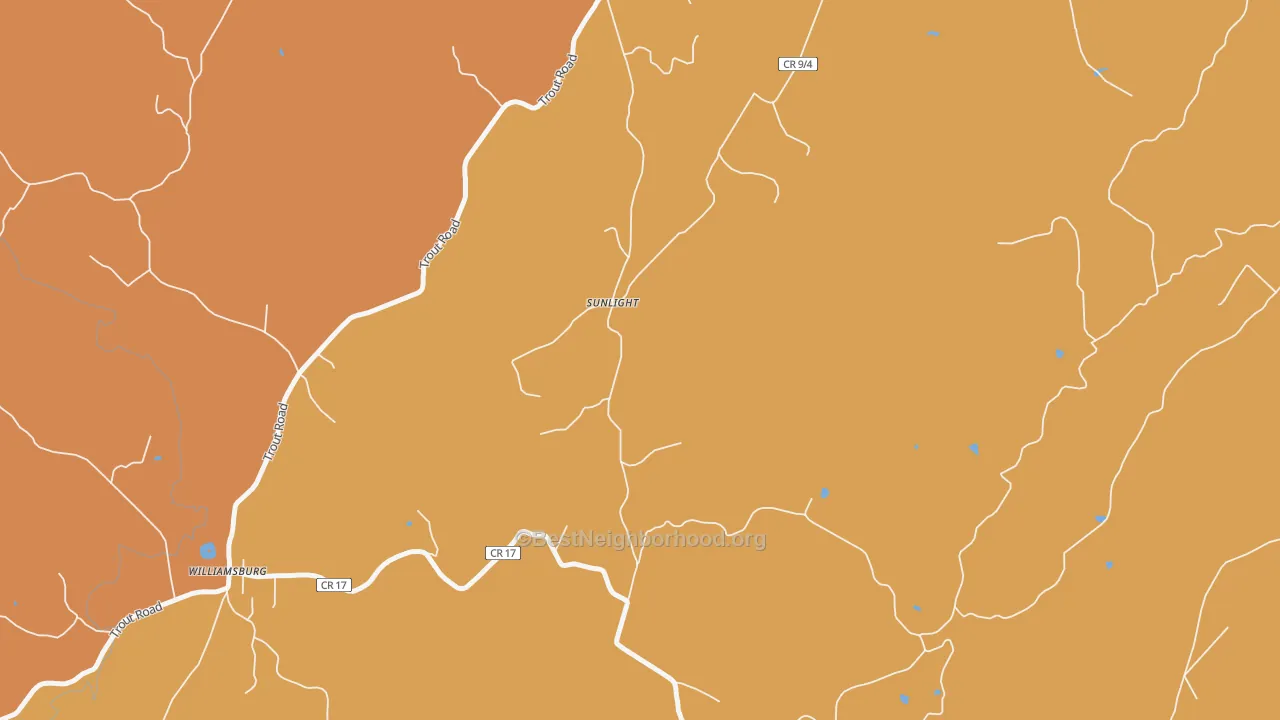 Map of the best neighborhoods in the Sunlight area, with better matches in green and worse matches in red
