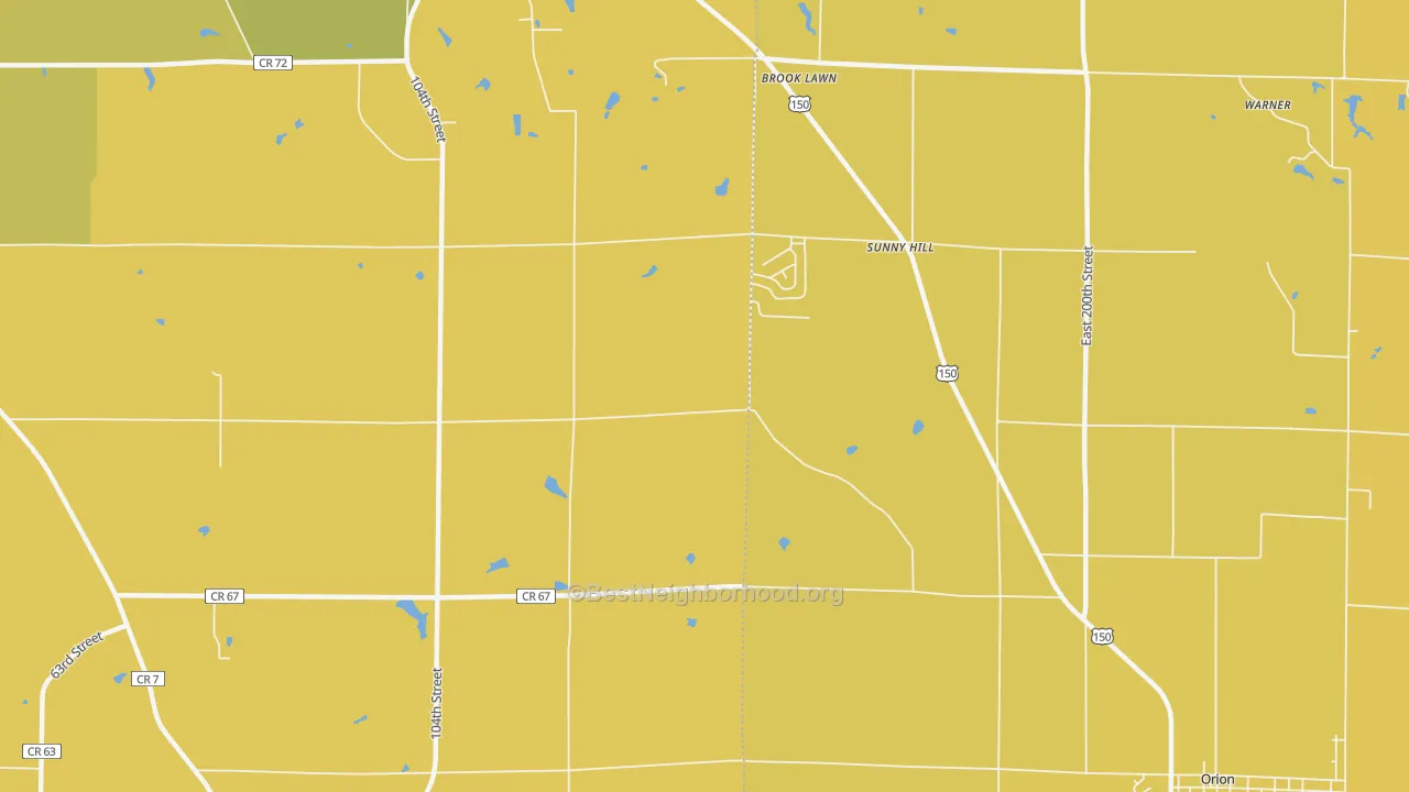 Map of the best neighborhoods in the Sunny Hill Estates area, with better matches in green and worse matches in red