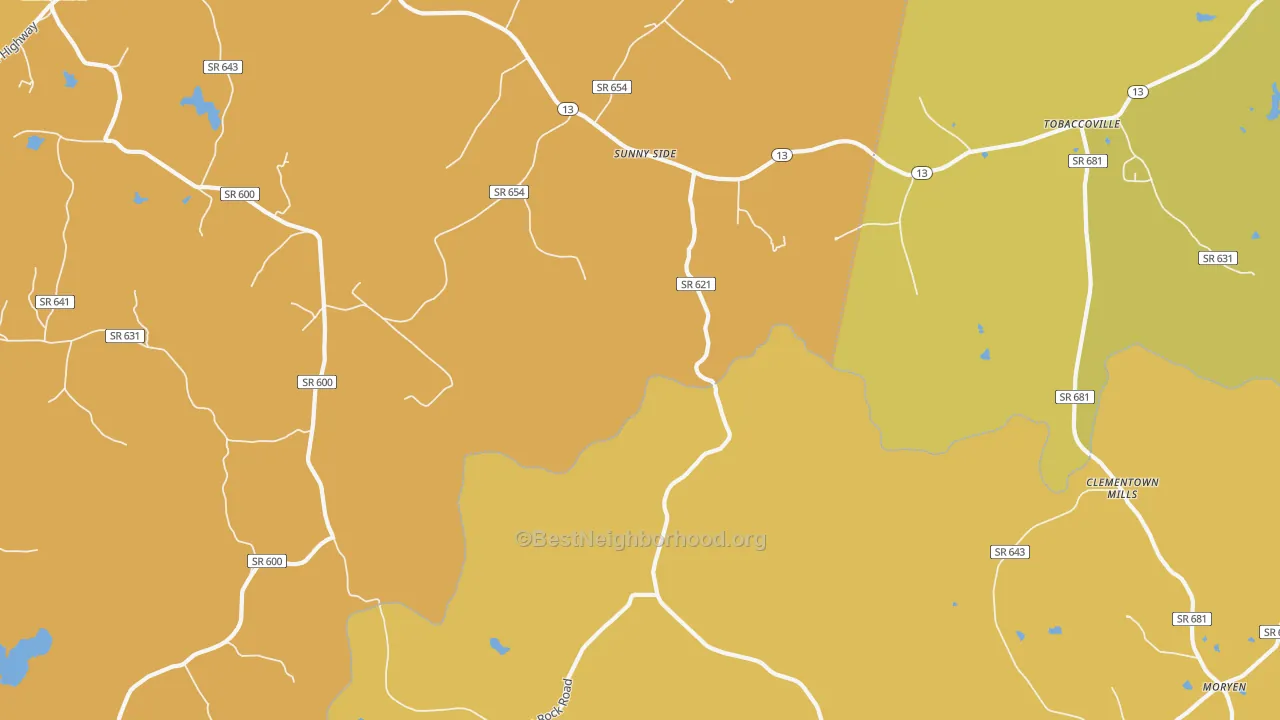 Map of the best neighborhoods in the Sunny Side area, with better matches in green and worse matches in red