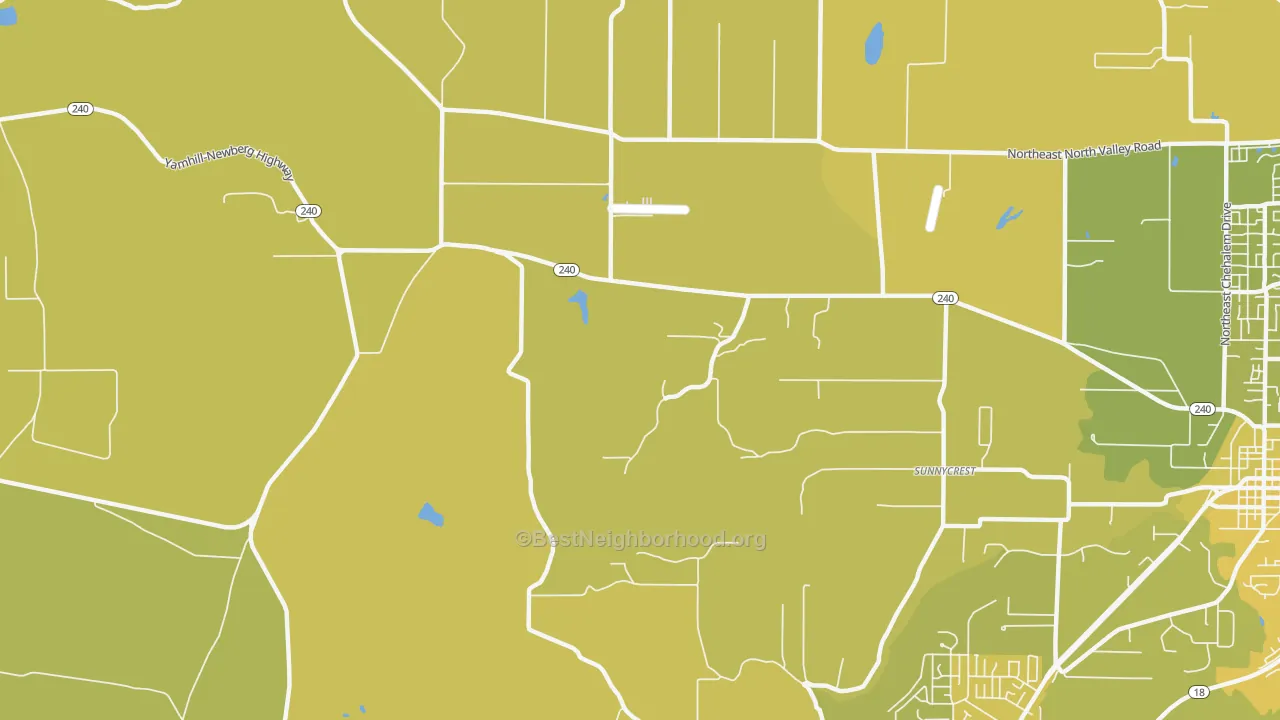Map of the best neighborhoods in the Sunnycrest area, with better matches in green and worse matches in red