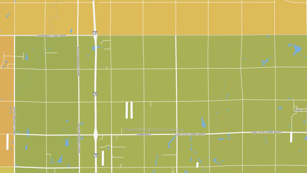Map of the best neighborhoods in the Sunnydale area, with better matches in green and worse matches in red