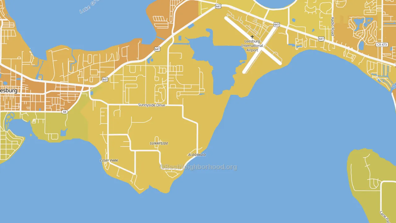 Map of the best neighborhoods in the Sunnyside area, with better matches in green and worse matches in red