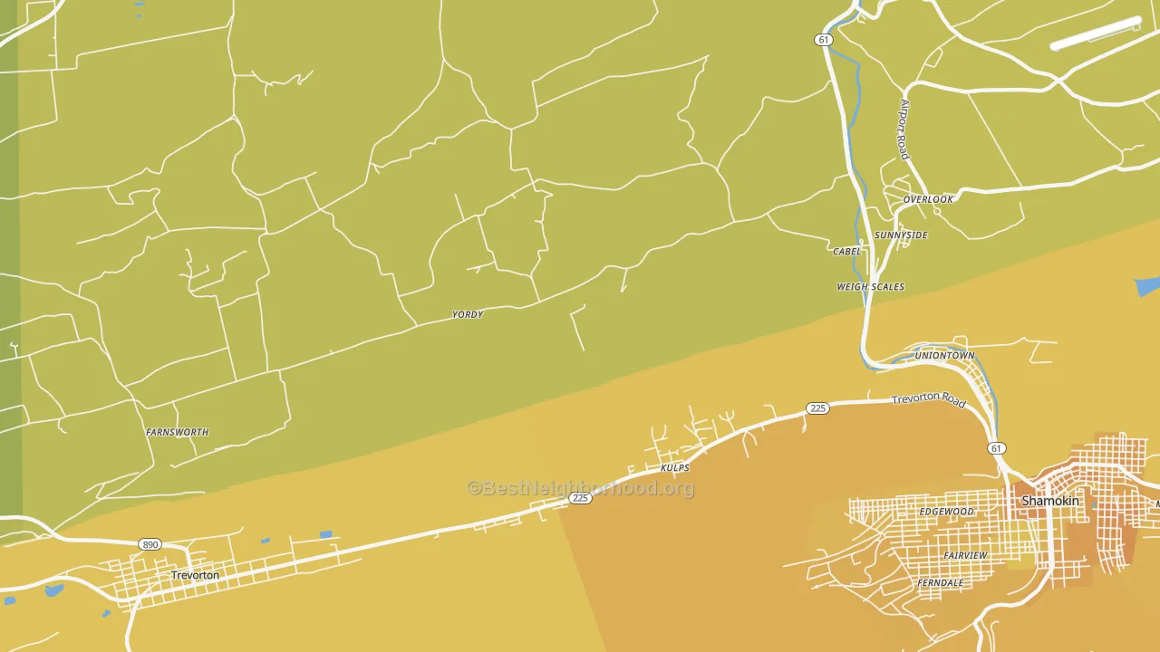 Map of the best neighborhoods in the Sunnyside area, with better matches in green and worse matches in red