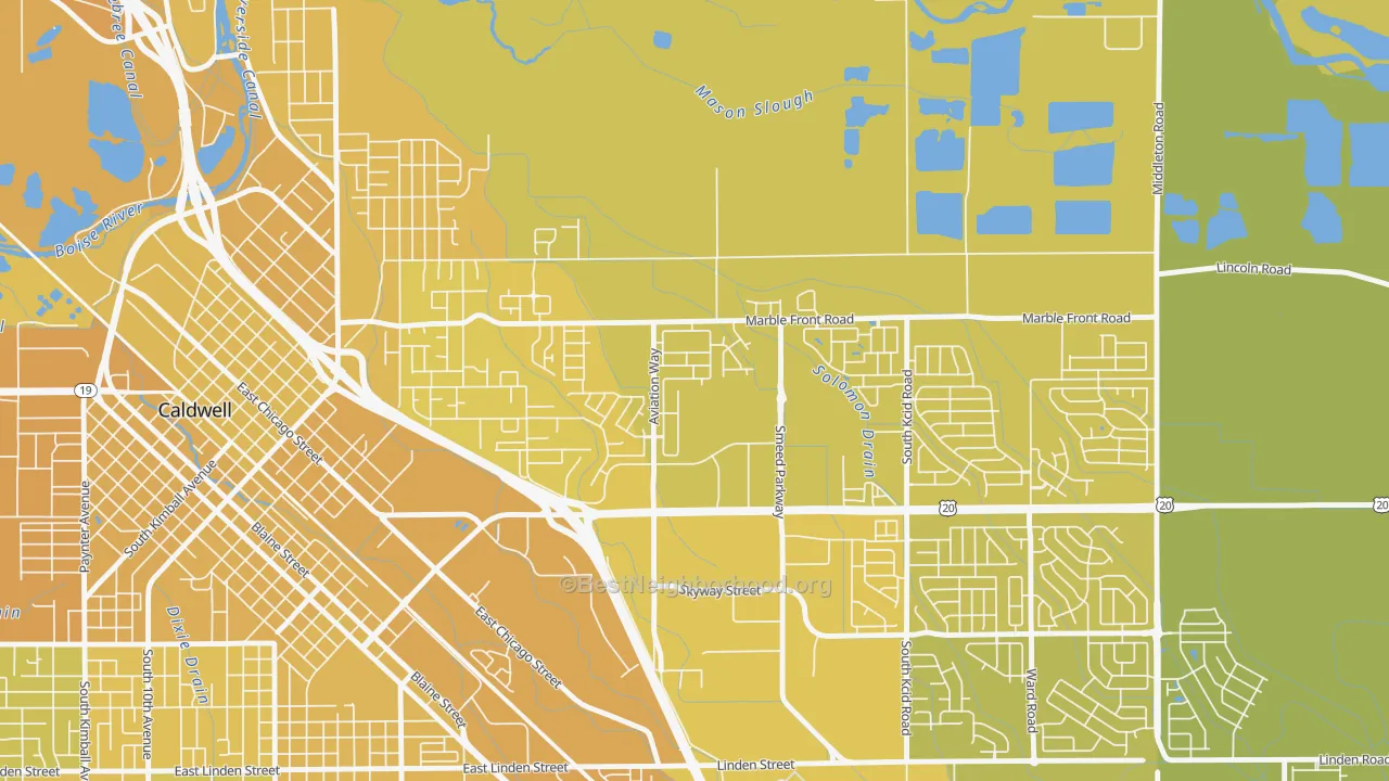 Map of the best neighborhoods in the Sunnyslope area, with better matches in green and worse matches in red