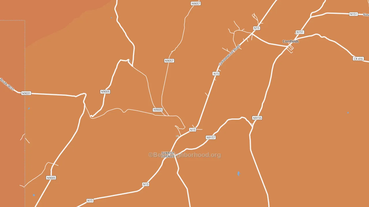 Map of the best neighborhoods in the Sunrise Springs area, with better matches in green and worse matches in red