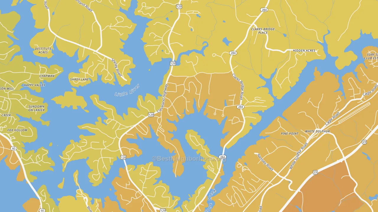 Map of the best neighborhoods in the Sunset Heights area, with better matches in green and worse matches in red