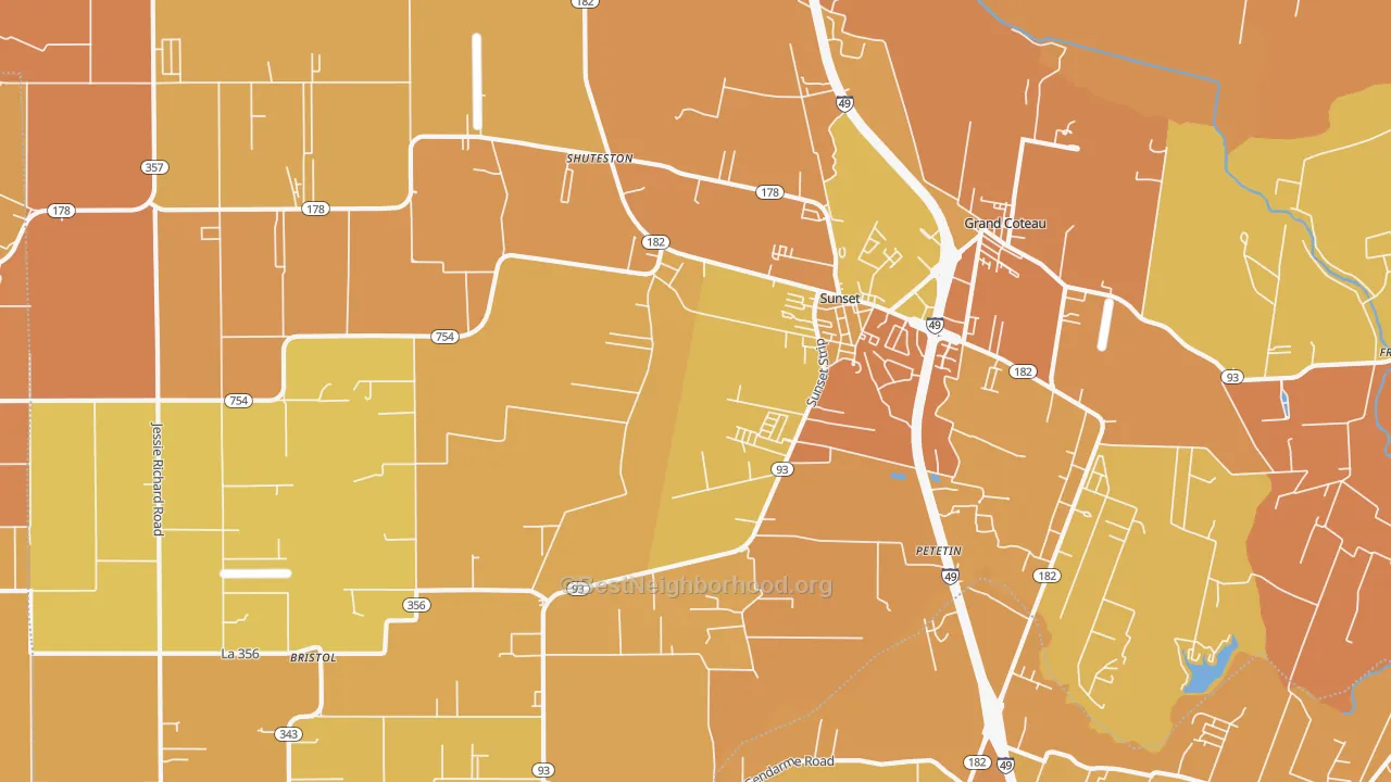 Map of the best neighborhoods in the Sunset area, with better matches in green and worse matches in red