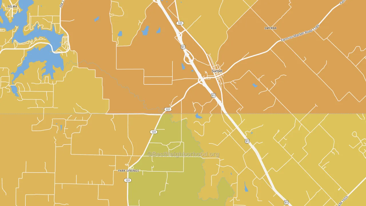 Map of the best neighborhoods in the Sunset area, with better matches in green and worse matches in red