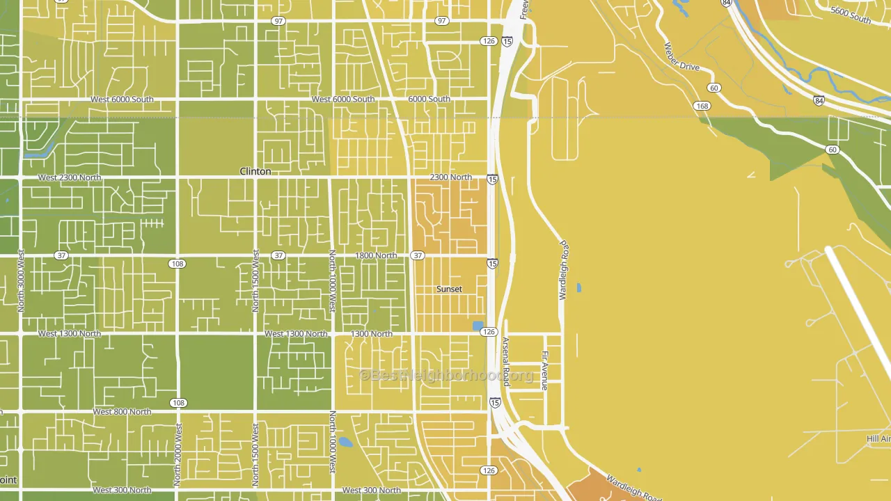 Map of the best neighborhoods in the Sunset area, with better matches in green and worse matches in red