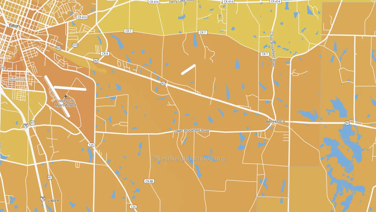 Map of the best neighborhoods in the Sunsweet area, with better matches in green and worse matches in red