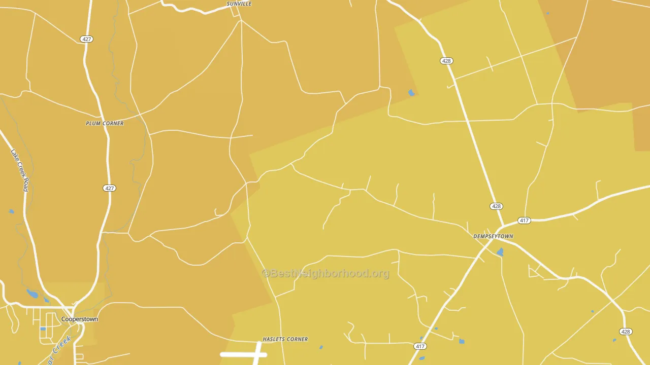 Map of the best neighborhoods in the Sunville area, with better matches in green and worse matches in red